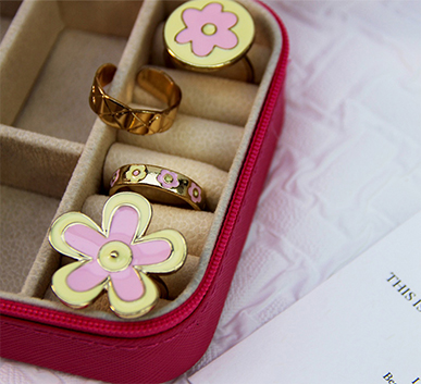 Minimalist Daisy Jewelry Set - Gold Tone Adjustable Rings1