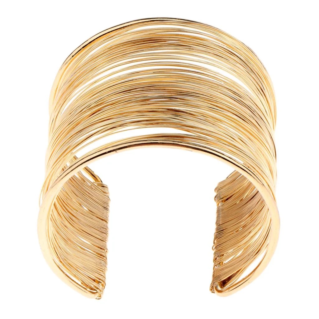 Wire Metal Circle Split Coil Wire Cuff Bangle Gold