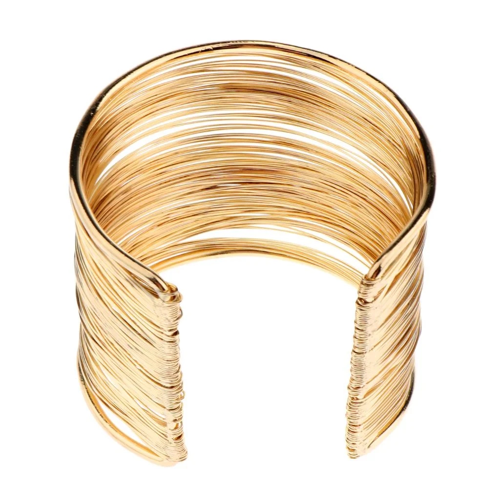 Wire Metal Circle Split Coil Wire Cuff Bangle Gold
