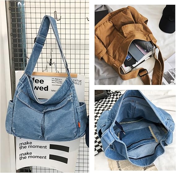 Canvas Messenger Bag Large Hobo Bag Crossbody Shoulder Bag Tote Bag with Pocket for Women and Men