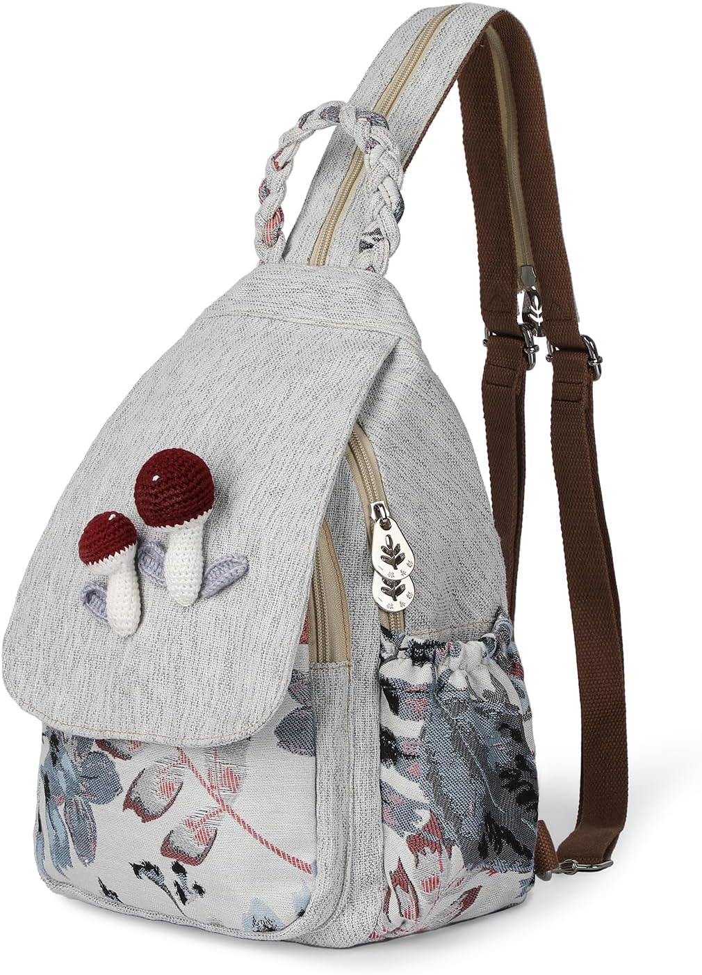 Convertible Mushroom-Print Mini Backpack for Women