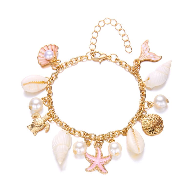 Vacation-style starfish shell fish tail bracelet