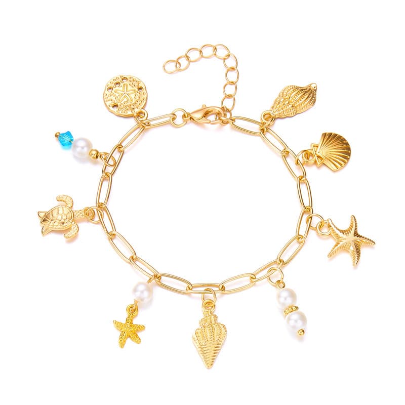 Vacation-style starfish shell fish tail bracelet