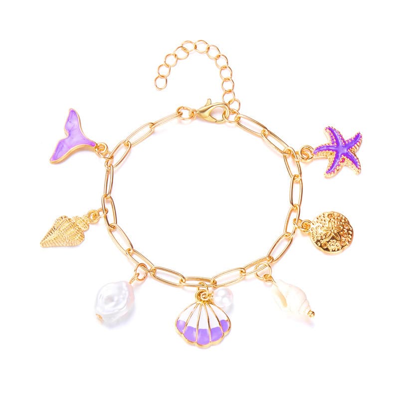 Vacation-style starfish shell fish tail bracelet