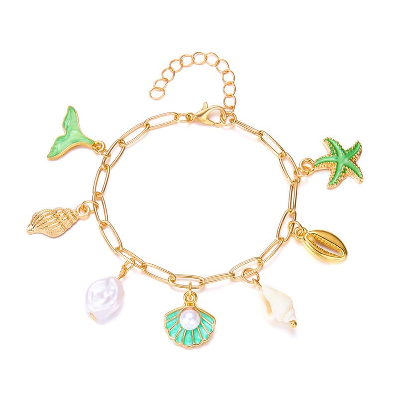 Vacation-style starfish shell fish tail bracelet