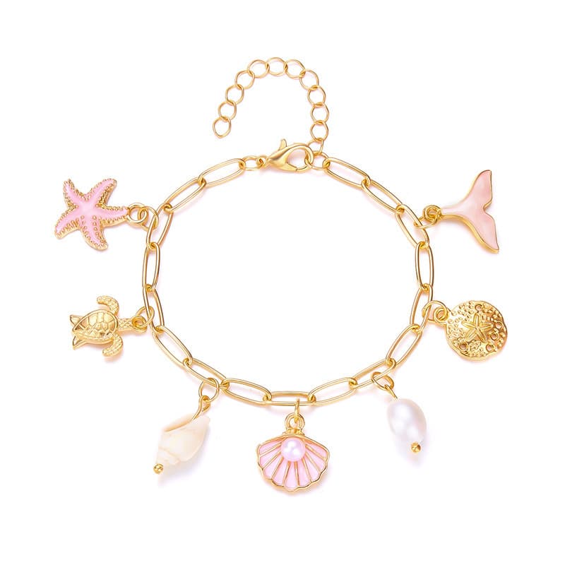 Vacation-style starfish shell fish tail bracelet