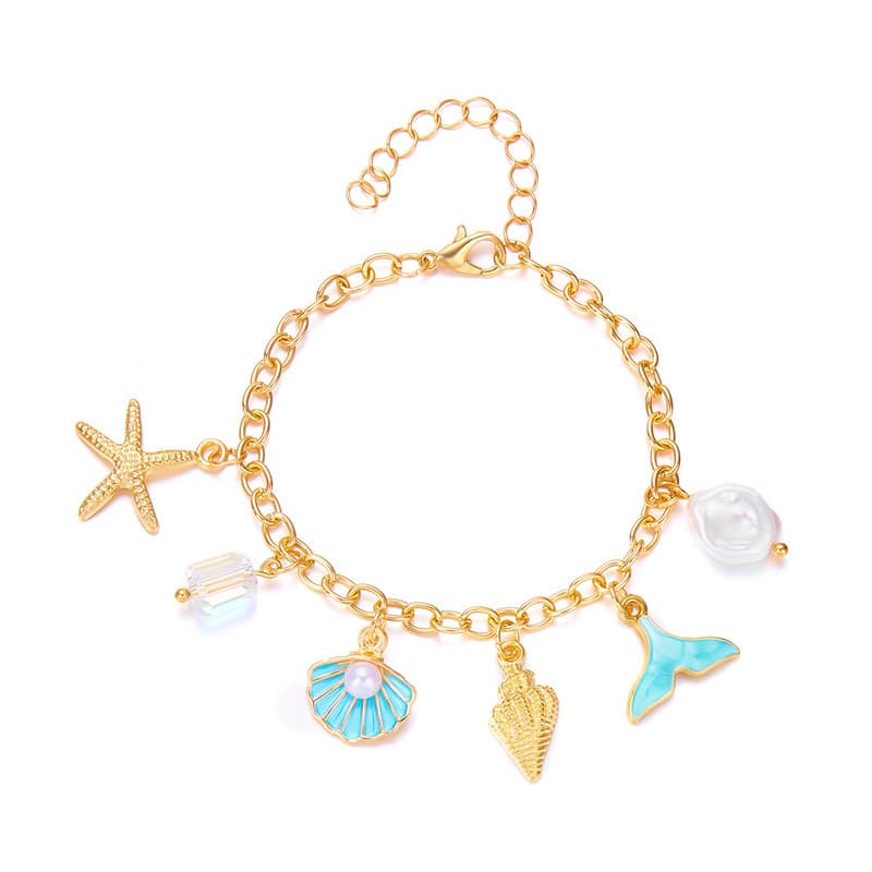 Vacation-style starfish shell fish tail bracelet