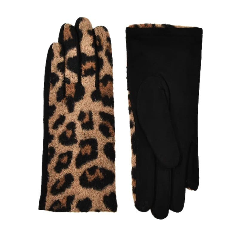 Leopard-pattern suede touchscreen gloves