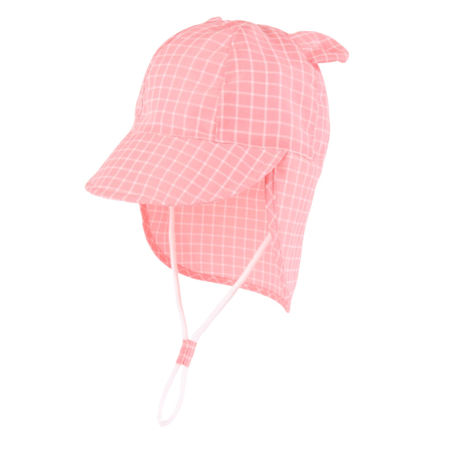 A children's sun hat with a cute ear-shaped pattern and a checkered design