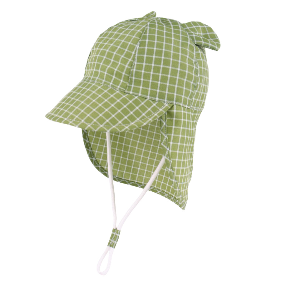 A children's sun hat with a cute ear-shaped pattern and a checkered design