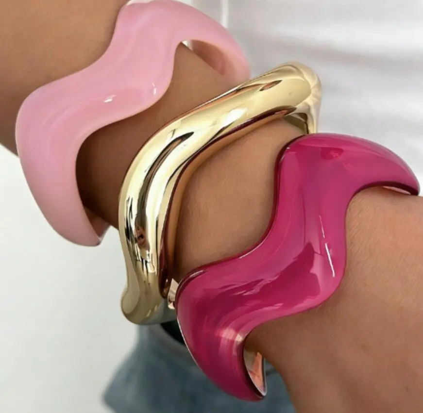 Irregular Wave Tube Acrylic Cuff Bracelet, Retro Marble Swirl Geometric Open Bangle Minimal Personality Stackable Women Summer Wrist Jewelry