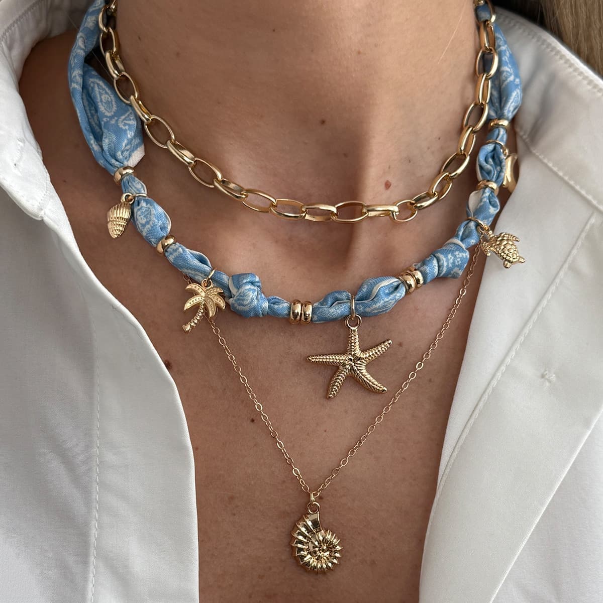 Boho Vacation Natural Shell Chip Beaded Choker Necklace, Irregular Geometric Shell Faux Pearl Tassel Fringe Collarbone Jewelry for Women