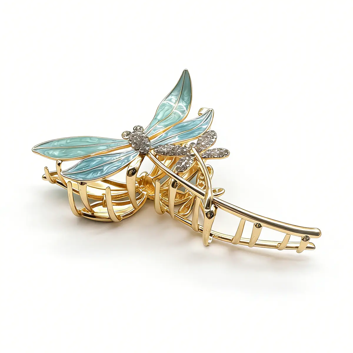 Elegant Crystal Rhinestone Dragonfly Hair Claw Clips, Electroplated Zinc Alloy Spring Jaw Clips Fashion Commute Women Back Head Updo Hair Accessories