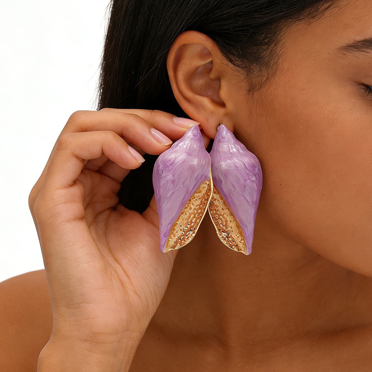 Oversized Boho Ocean Conch Drop Earrings, Drip Glaze Zinc Alloy Iron Pin Natural Seashell Fashion Commute Vacation Statement Ear Jewelry for Women