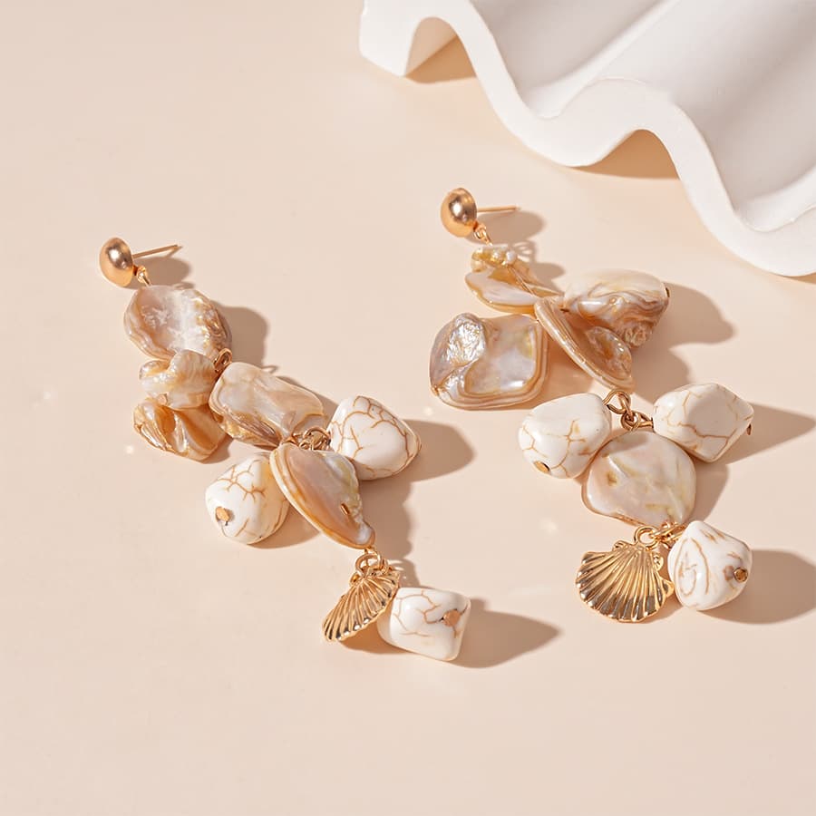 Boho Ocean Natural Shell Chip Drop Earrings, 925 Silver Pin Long Tassel Seashell Dangle Earrings Fresh Sweet Vacation Niche High-End Jewelry for Women