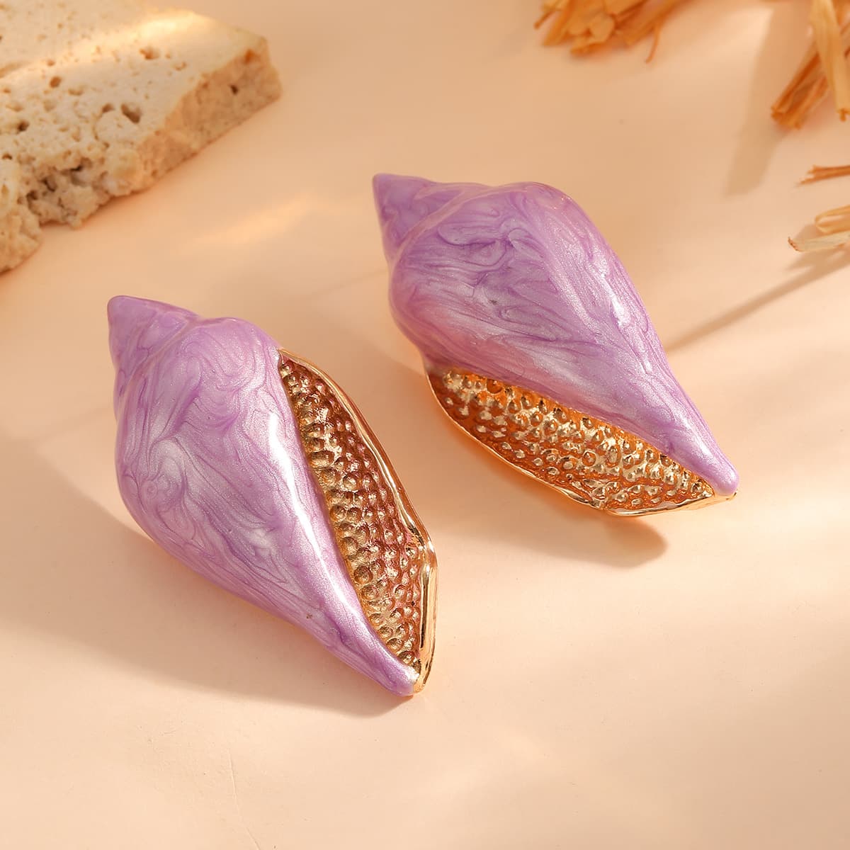 Oversized Boho Ocean Conch Drop Earrings, Drip Glaze Zinc Alloy Iron Pin Natural Seashell Fashion Commute Vacation Statement Ear Jewelry for Women