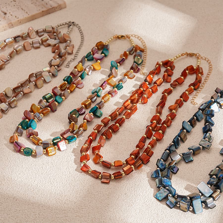 Double Layer Irregular Shell Beaded Collarbone Necklace, 2026 Summer Boho Vacation Geometric Natural Shell Stacked Choker Minimal High-End Jewelry for Women