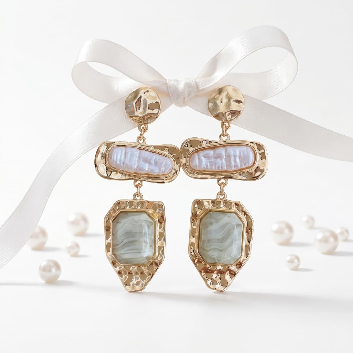 Vintage Baroque Irregular Pearl Geometric Layer Drop Earrings, Real Gold Plated Alloy Stainless Steel Pin Ins Chic Bold Statement Commute Jewelry for Women