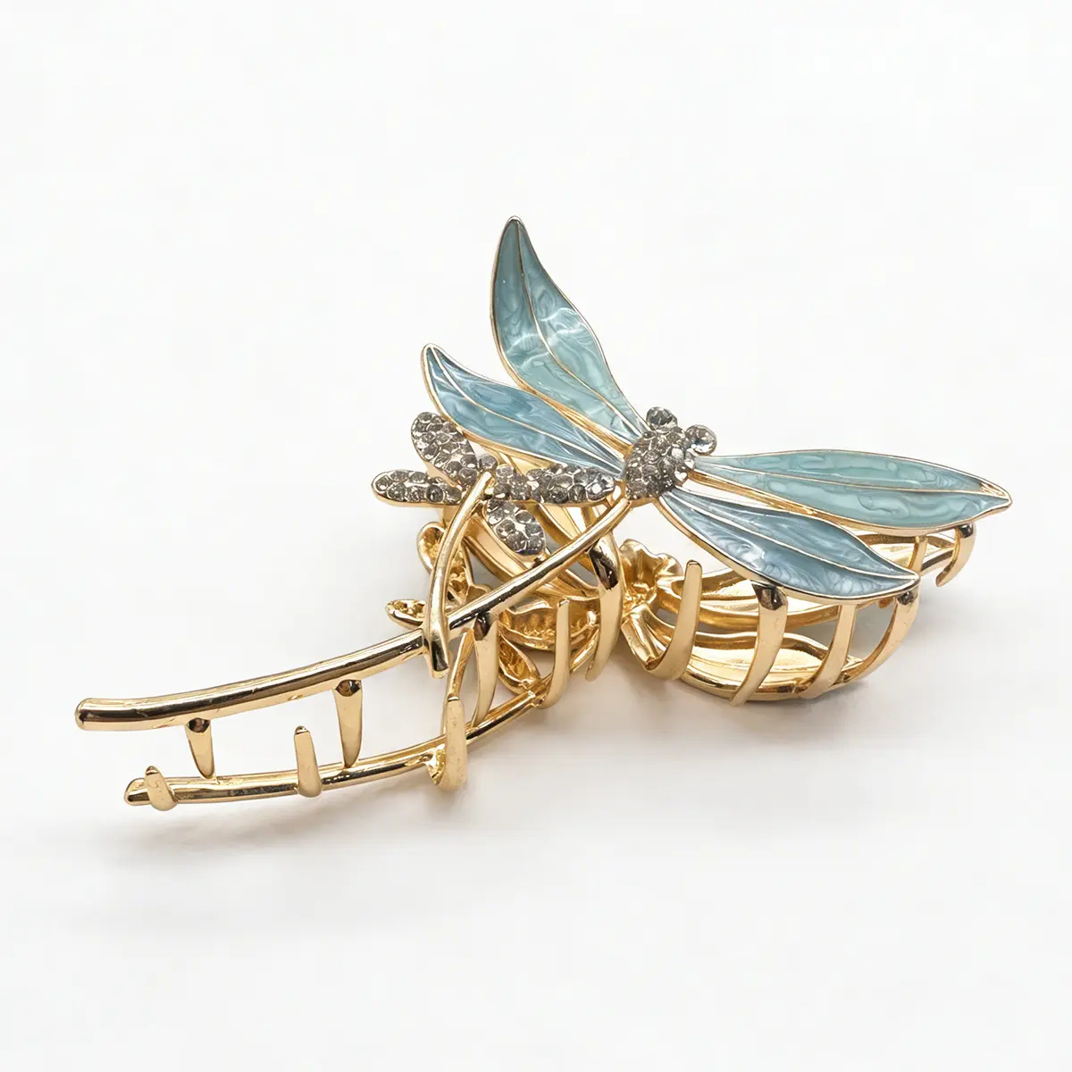 Elegant Crystal Rhinestone Dragonfly Hair Claw Clips, Electroplated Zinc Alloy Spring Jaw Clips Fashion Commute Women Back Head Updo Hair Accessories