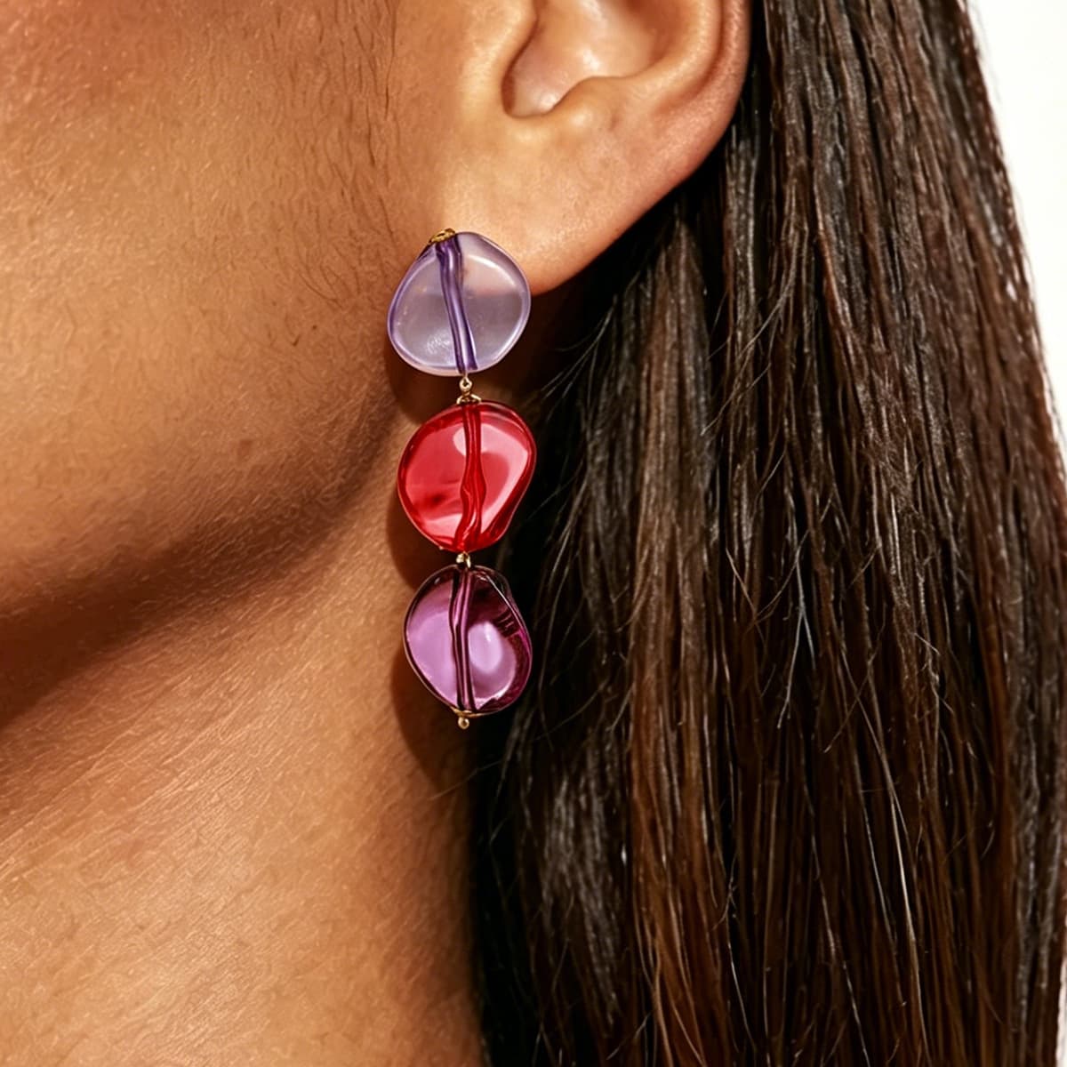 Oversized Gradient Transparent Acrylic Geometric Drop Earrings, Irregular Color Block Steel Pin Bold Niche Personality Statement Women Summer Ear Jewelry