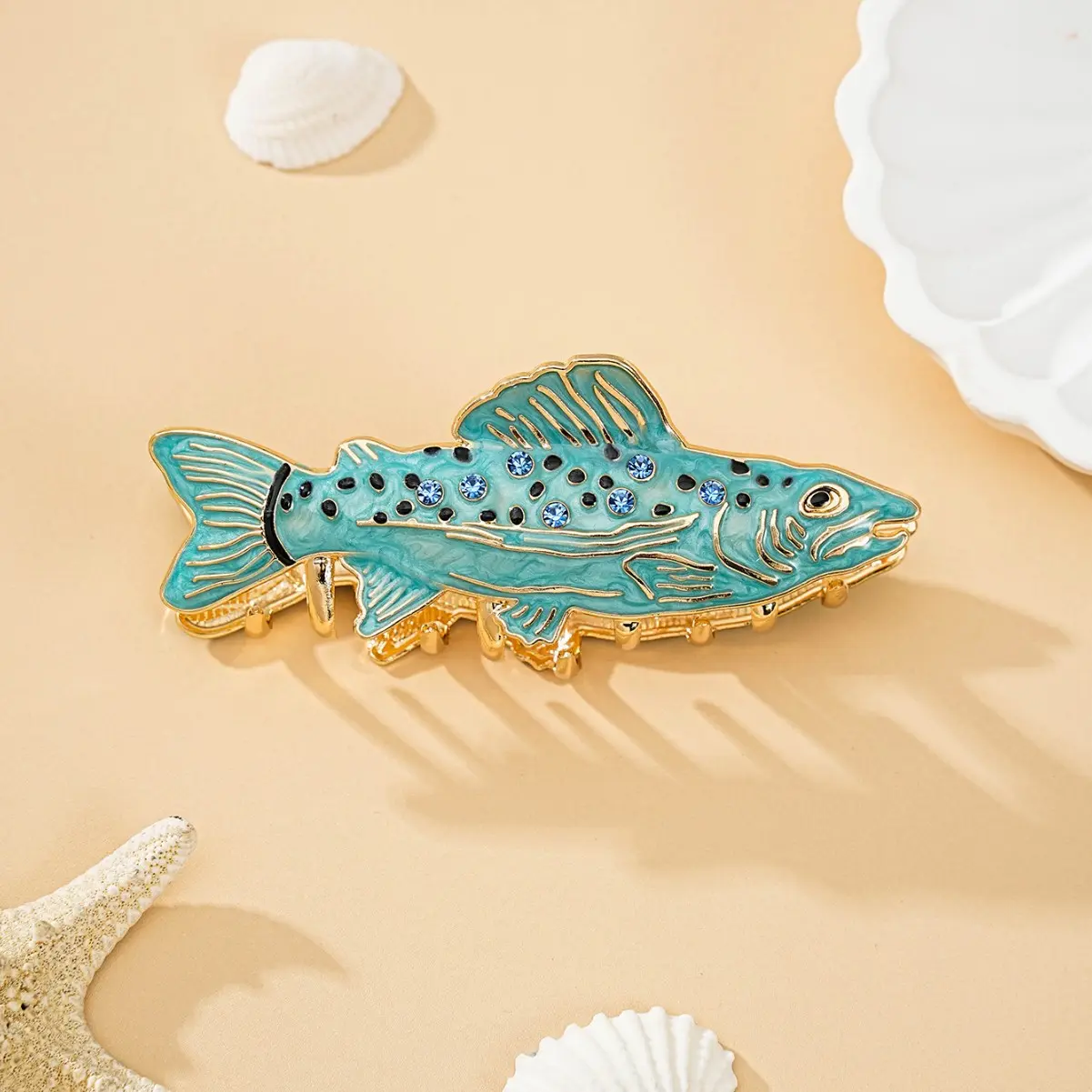 Original Ocean Series Fish Hair Claw Clips, Electroplated Zinc Alloy Rhinestone Inlaid Ins Personality Animal Jaw Clips Women Summer Beach Hair Accessories