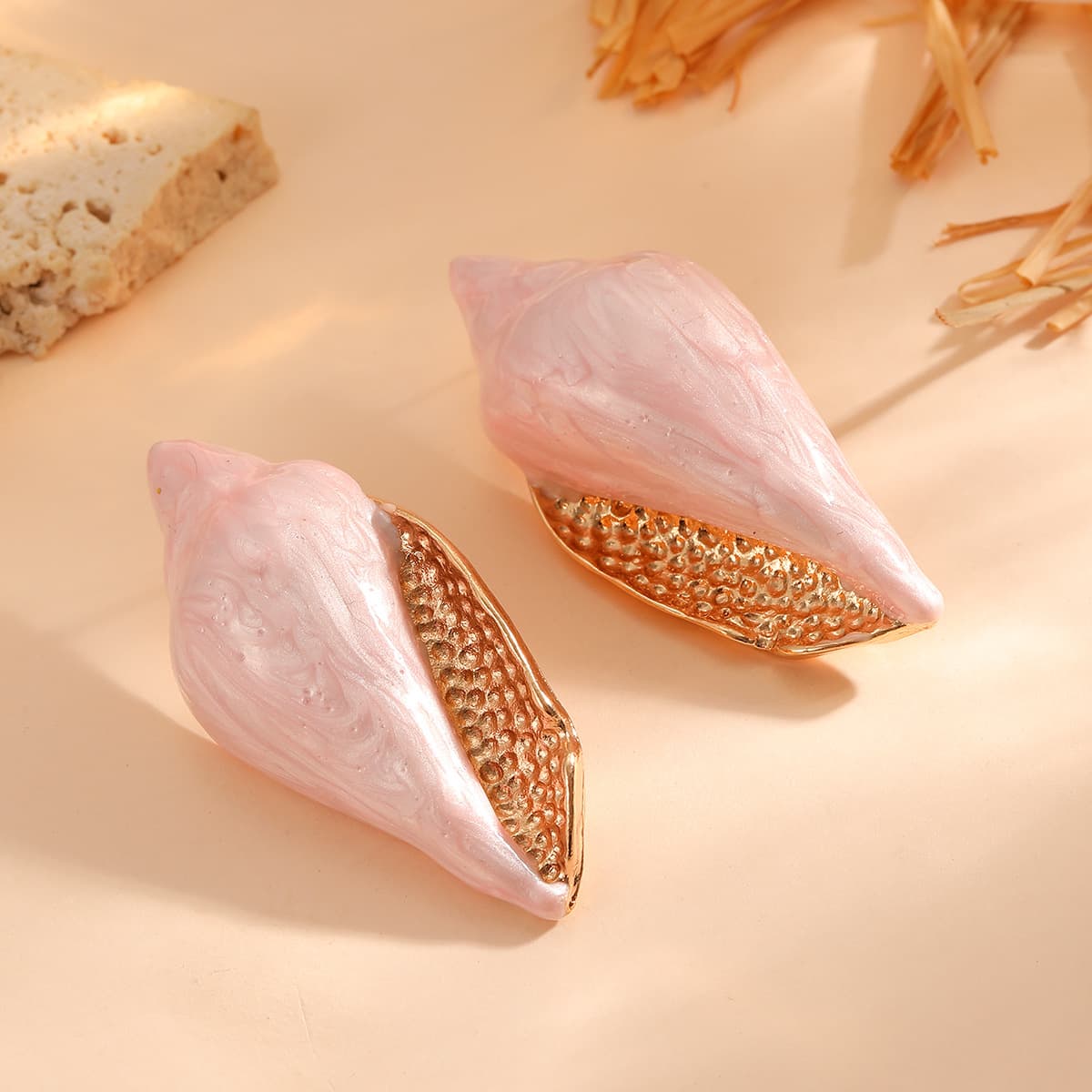 Oversized Boho Ocean Conch Drop Earrings, Drip Glaze Zinc Alloy Iron Pin Natural Seashell Fashion Commute Vacation Statement Ear Jewelry for Women