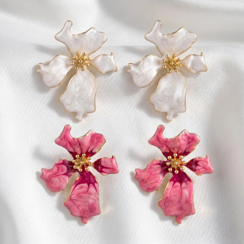 Vintage Elegant Large Floral Drop Earrings, Spray Paint Iron Alloy Stainless Steel Pin Luxury Palace Bold Statement Fashion Commute Women Ear Jewelry