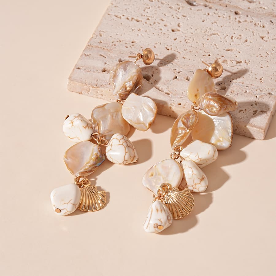 Boho Ocean Natural Shell Chip Drop Earrings, 925 Silver Pin Long Tassel Seashell Dangle Earrings Fresh Sweet Vacation Niche High-End Jewelry for Women