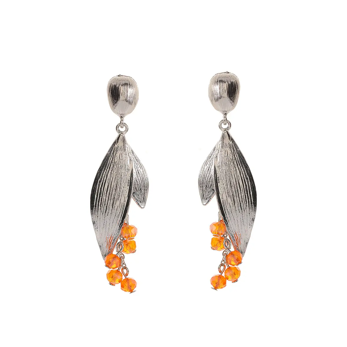 Oversized Textured Leaf Tassel Drop Earrings, Electroplated Zinc Alloy Iron Pin Minimal Cold Tone Plant Statement Fashion Commute Women Ear Jewelry