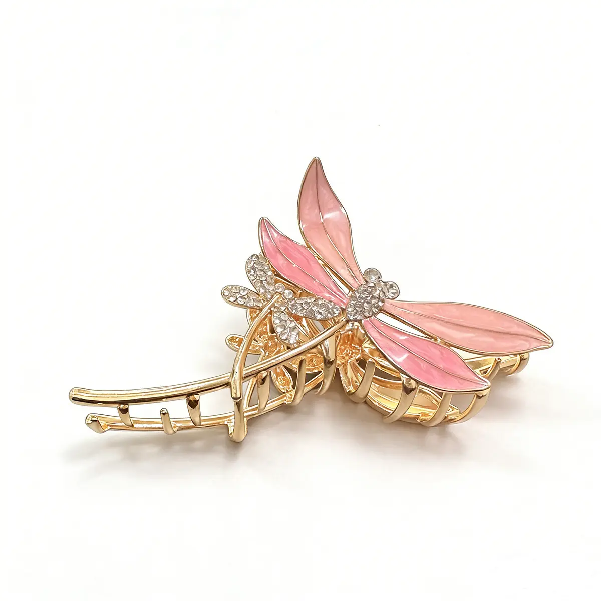 Elegant Crystal Rhinestone Dragonfly Hair Claw Clips, Electroplated Zinc Alloy Spring Jaw Clips Fashion Commute Women Back Head Updo Hair Accessories