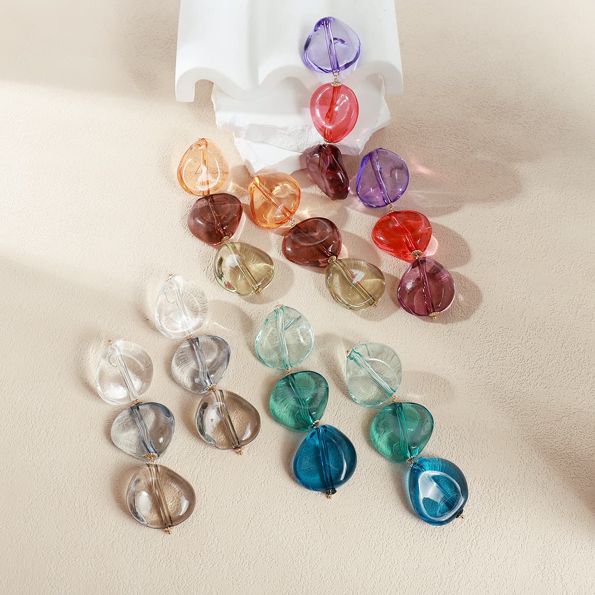 Oversized Gradient Transparent Acrylic Geometric Drop Earrings, Irregular Color Block Steel Pin Bold Niche Personality Statement Women Summer Ear Jewelry
