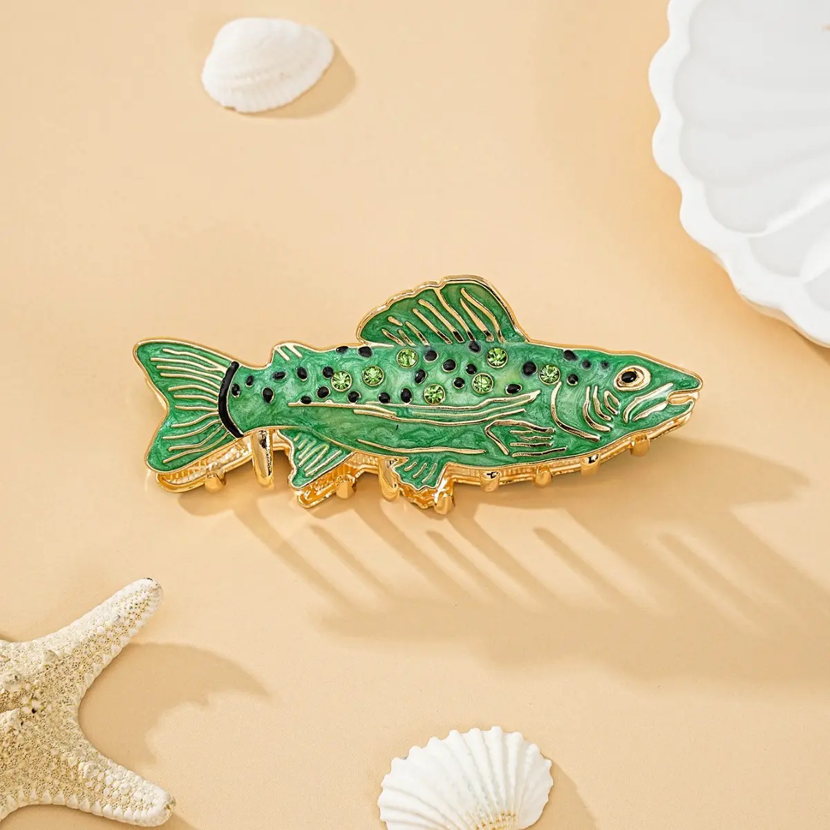 Original Ocean Series Fish Hair Claw Clips, Electroplated Zinc Alloy Rhinestone Inlaid Ins Personality Animal Jaw Clips Women Summer Beach Hair Accessories