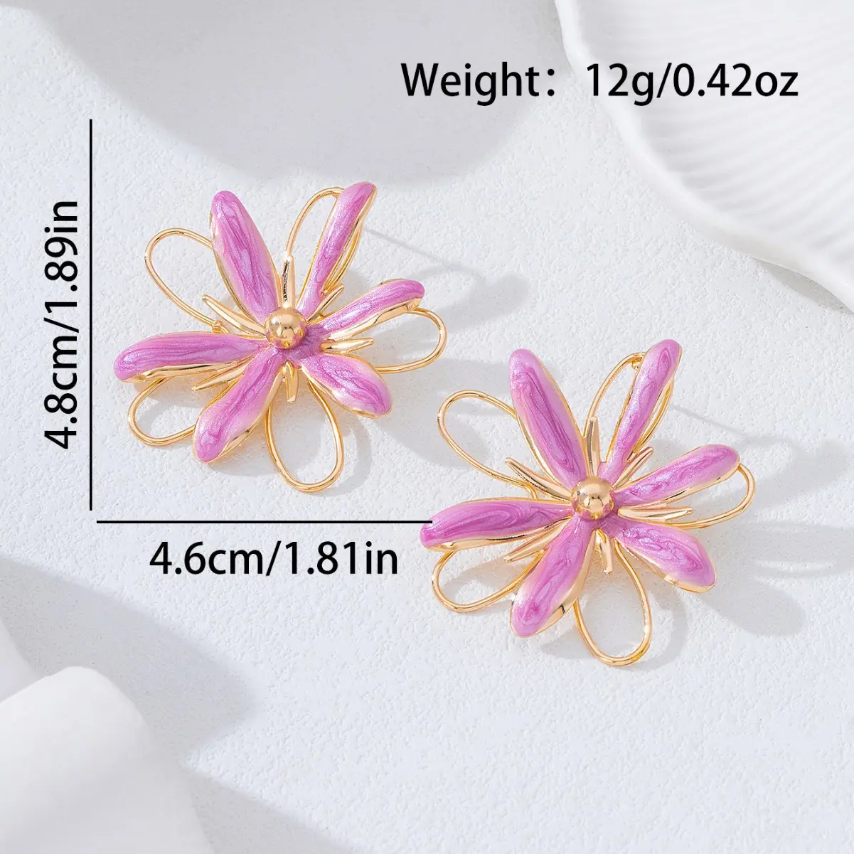 Niche Chic Hollow Enamel Flower Stud Earrings, Electroplated Iron Alloy Stainless Steel Pin Elegant Floral Statement Earrings for Women Daily Vacation Party