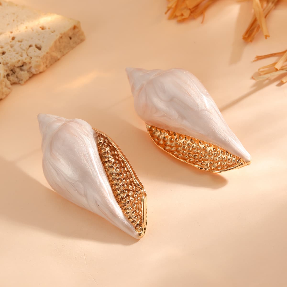 Oversized Boho Ocean Conch Drop Earrings, Drip Glaze Zinc Alloy Iron Pin Natural Seashell Fashion Commute Vacation Statement Ear Jewelry for Women
