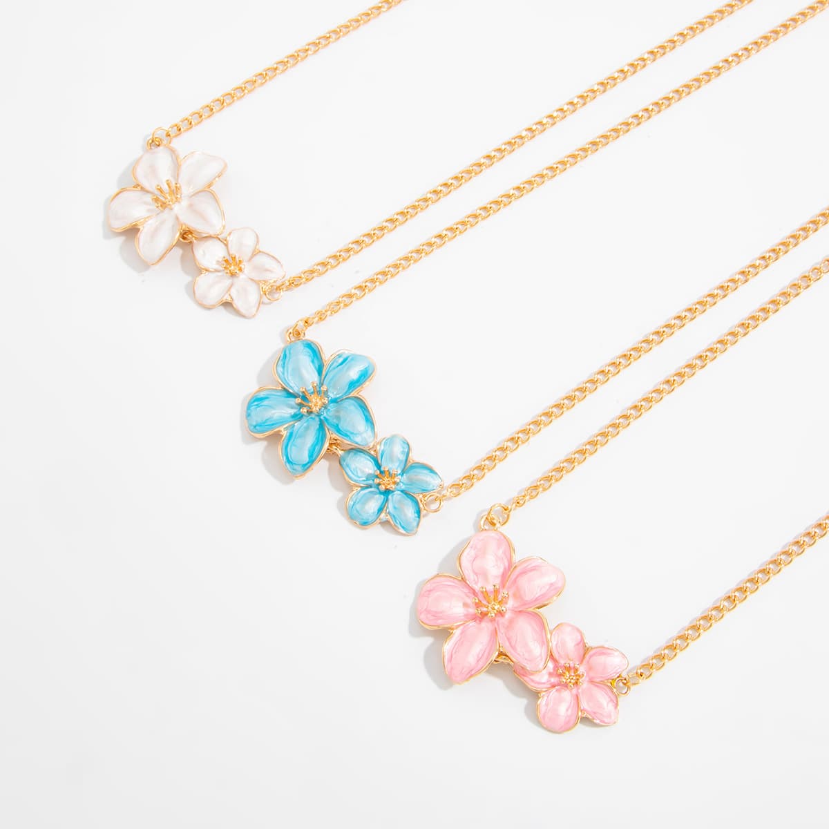 Multi-Layer Stackable Y-Shaped Floral Tassel Necklace Set, Enamel Drip Oil Alloy Pearl Bead Choker Ins Cool Sweet Vacation Layered Collarbone Jewelry for Women