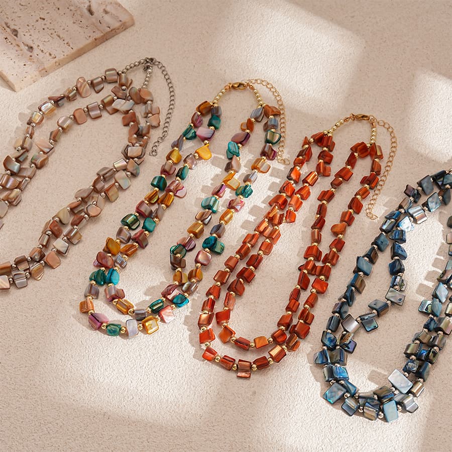 Double Layer Irregular Shell Beaded Collarbone Necklace, 2026 Summer Boho Vacation Geometric Natural Shell Stacked Choker Minimal High-End Jewelry for Women