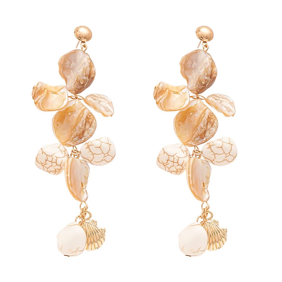 Boho Ocean Natural Shell Chip Drop Earrings, 925 Silver Pin Long Tassel Seashell Dangle Earrings Fresh Sweet Vacation Niche High-End Jewelry for Women