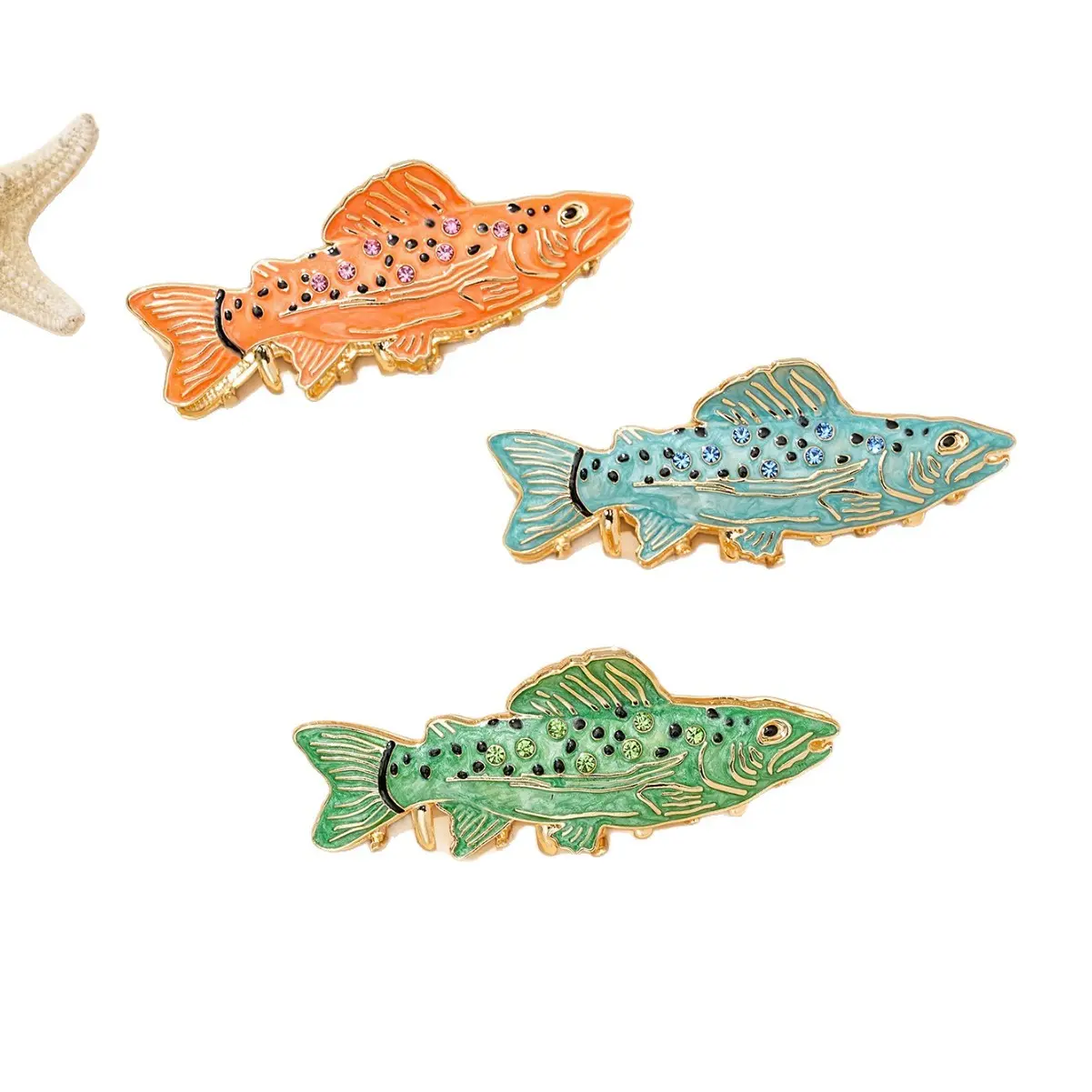 Original Ocean Series Fish Hair Claw Clips, Electroplated Zinc Alloy Rhinestone Inlaid Ins Personality Animal Jaw Clips Women Summer Beach Hair Accessories