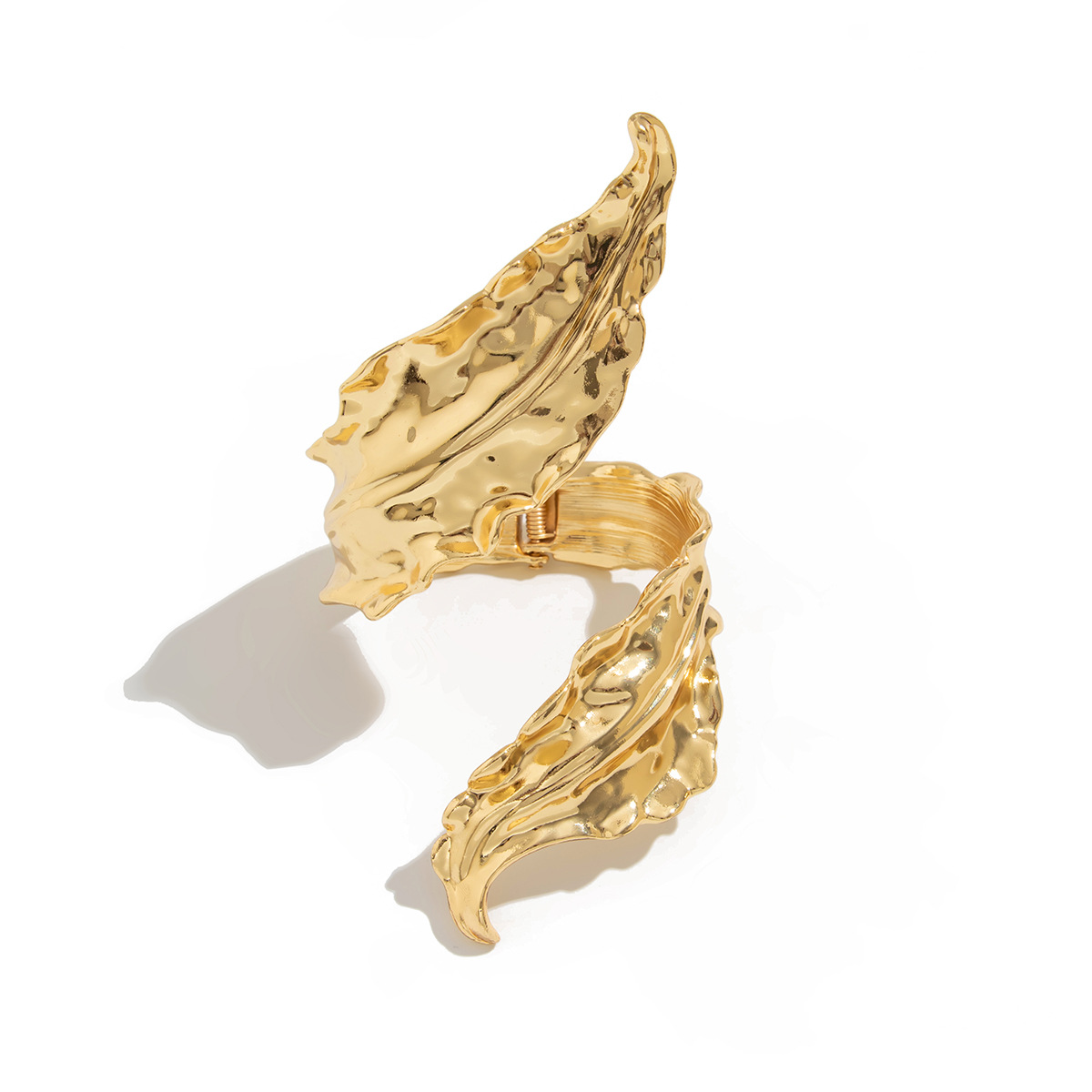 Oversized Liquid Metal Leaf Cuff Bracelet Ring Jewelry Set, Abstract Wavy Plant Shape Electroplated Zinc Alloy Bold Personality Statement Stack Accessories for Women