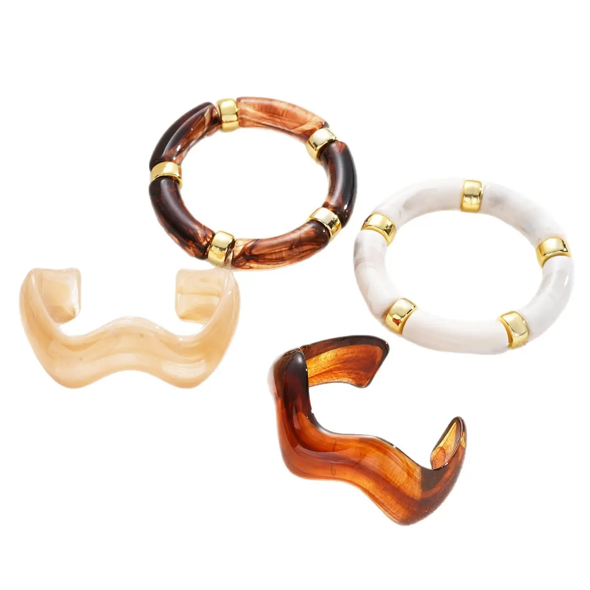 Irregular Wave Tube Acrylic Cuff Bracelet, Retro Marble Swirl Geometric Open Bangle Minimal Personality Stackable Women Summer Wrist Jewelry