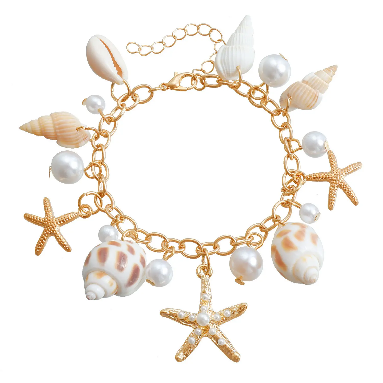 Double Layer Ocean Shell Starfish Pearl Waist Chain, Electroplated Metal Beaded Belly Chain Summer Beach Vacation Women Wholesale Body Jewelry