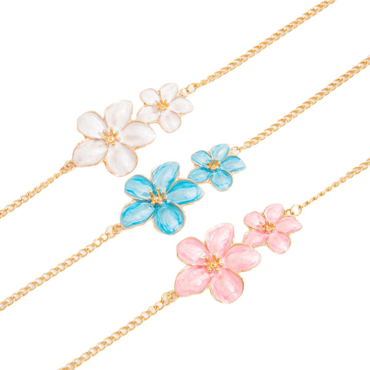 Multi-Layer Stackable Y-Shaped Floral Tassel Necklace Set, Enamel Drip Oil Alloy Pearl Bead Choker Ins Cool Sweet Vacation Layered Collarbone Jewelry for Women