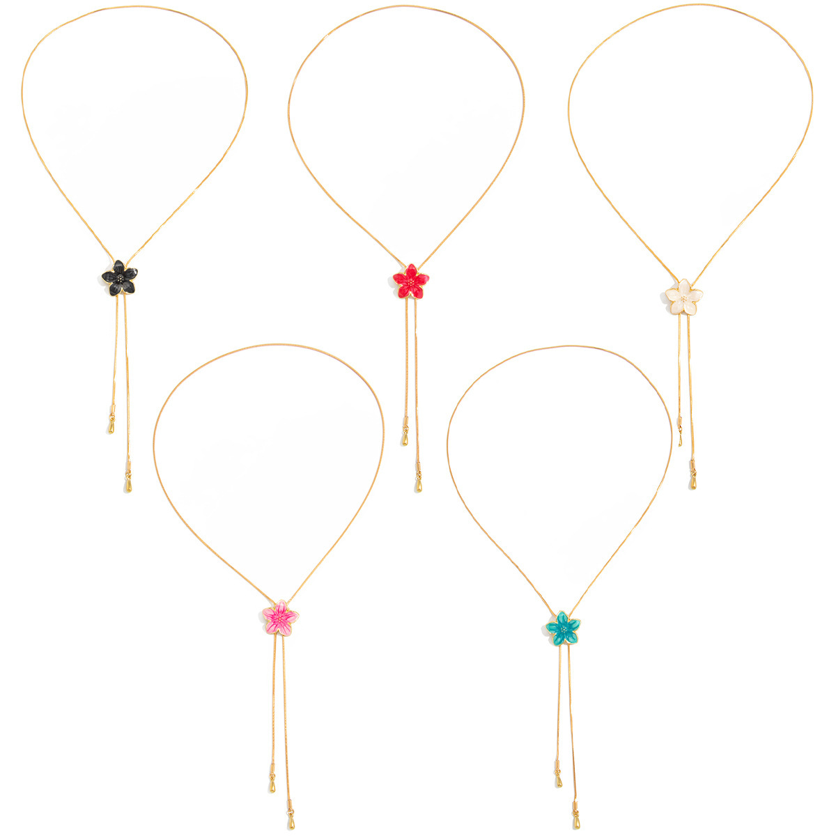 Adjustable Pull Slide Snake Chain Lariat Necklace, Colorful Drip Oil Flower Pendant Electroplated Alloy Ins Cool Sweet Personality Daily Women Collarbone Jewelry