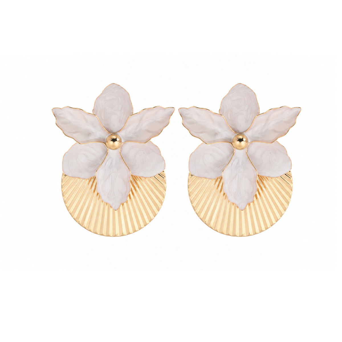 Oversized Yellow Enamel Flower Drop Earrings, Electroplated Zinc Alloy Iron Pin French Sweet Coastal Vacation Statement Floral Earrings for Women