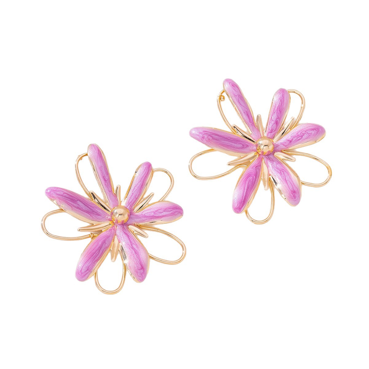 Niche Chic Hollow Enamel Flower Stud Earrings, Electroplated Iron Alloy Stainless Steel Pin Elegant Floral Statement Earrings for Women Daily Vacation Party