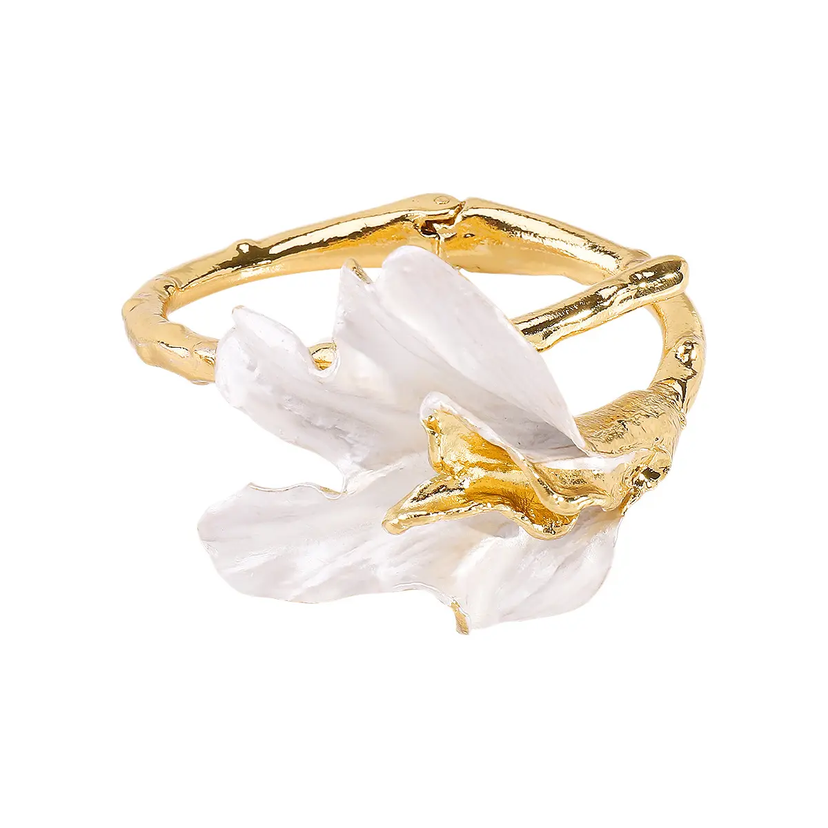 Vintage Light Luxury 3D Flower Wide Cuff Bracelet, Electroplated Zinc Alloy Anthurium Iris Leaf Open Statement Bangle Women Fashion Wrist Jewelry