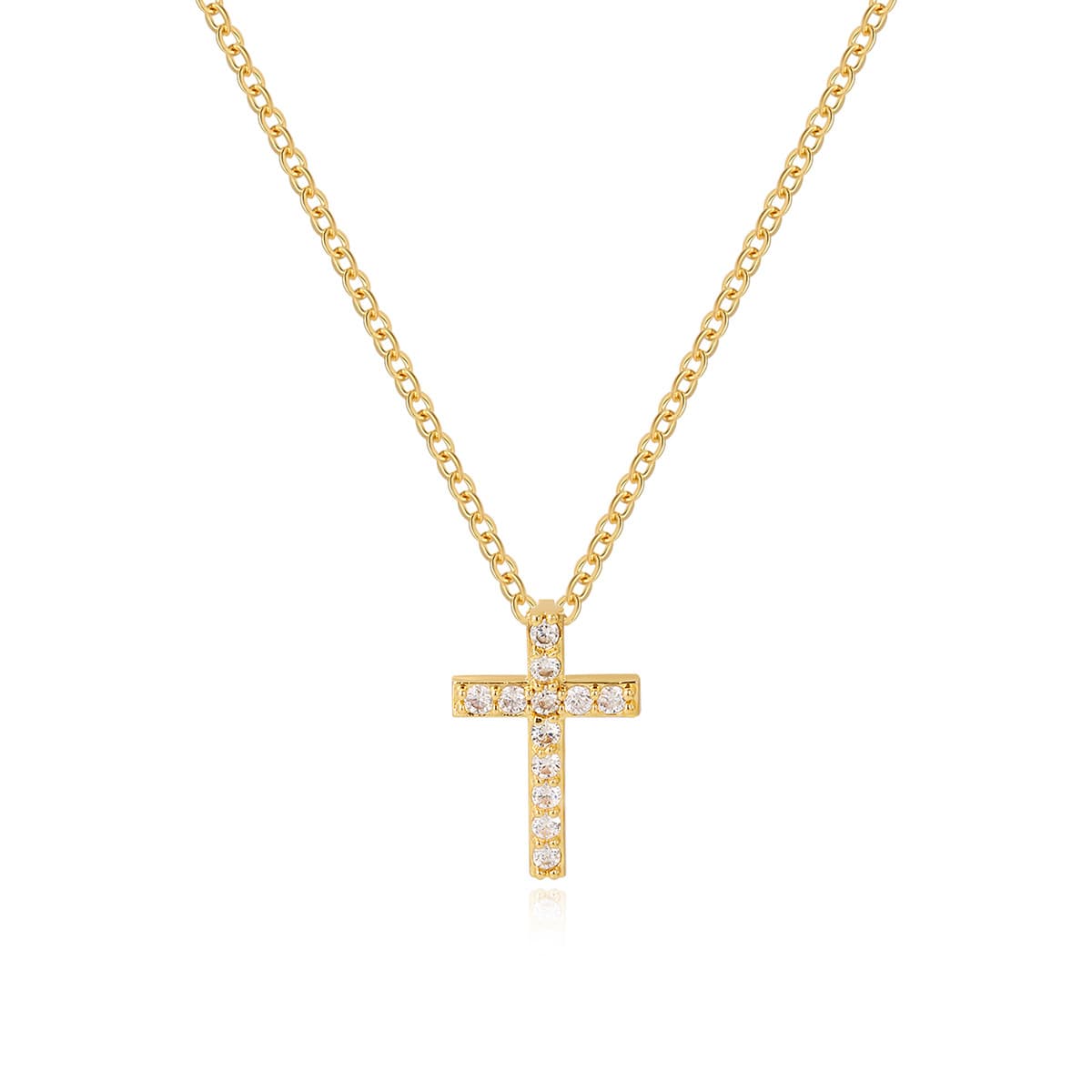 Dainty Paved Zircon Cross Pendant Necklace, 18K Gold Plated Thin Copper Collarbone Chain Minimalist Daily Commute Jewelry for Women