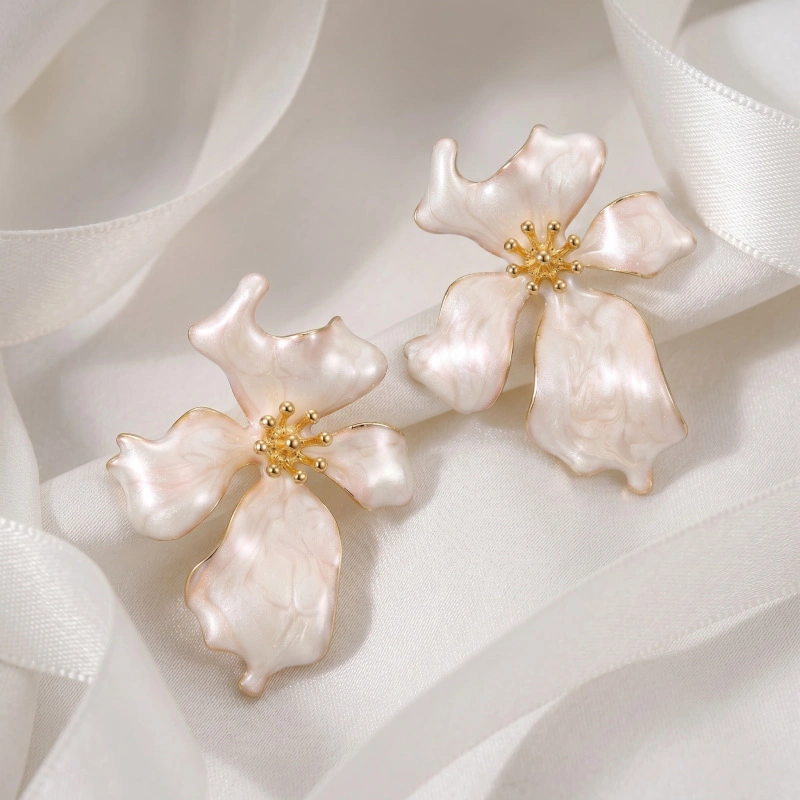 Vintage Elegant Large Floral Drop Earrings, Spray Paint Iron Alloy Stainless Steel Pin Luxury Palace Bold Statement Fashion Commute Women Ear Jewelry