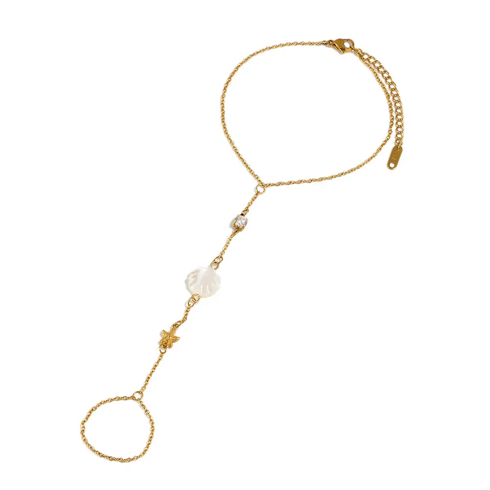 18K Gold Plated Stainless Steel Shell Toe Ankle Bracelet, Rhinestone Starfish Natural Ocean Dainty Foot Chain Summer Beach Women Vacation Anklet