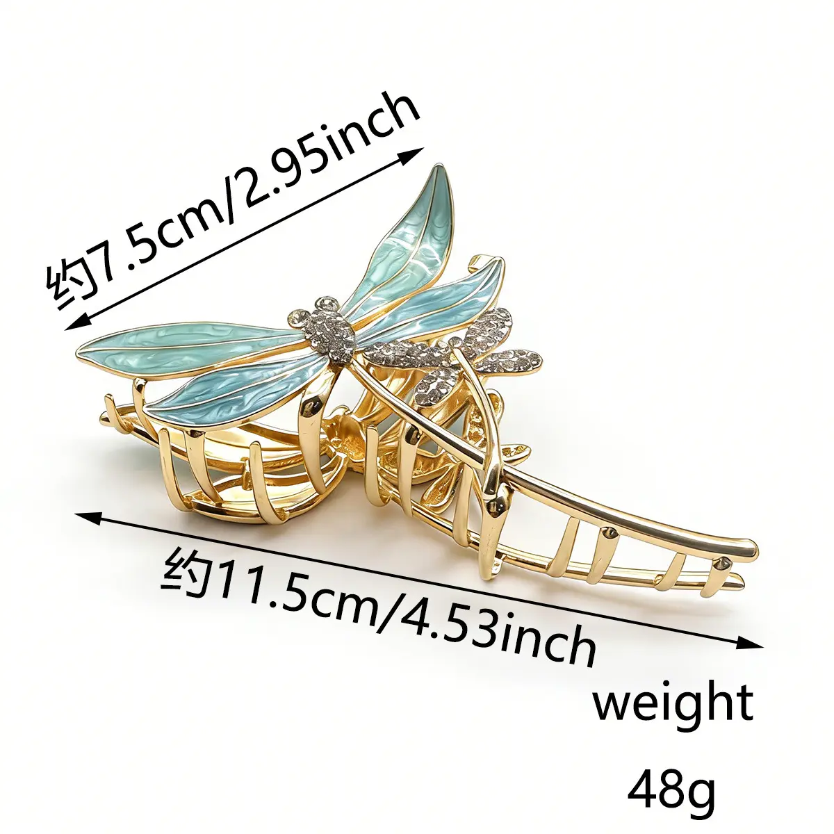 Elegant Crystal Rhinestone Dragonfly Hair Claw Clips, Electroplated Zinc Alloy Spring Jaw Clips Fashion Commute Women Back Head Updo Hair Accessories